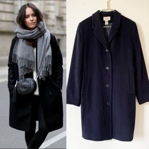 L.L. Bean Navy Cashmere Wool Long Line Coat 12